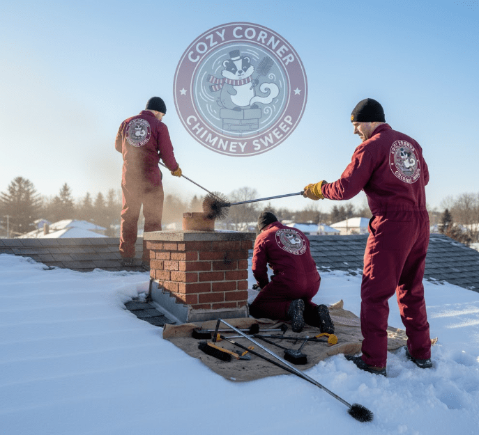 Cozy Corner Chimney Sweep professional team working on a chimney
